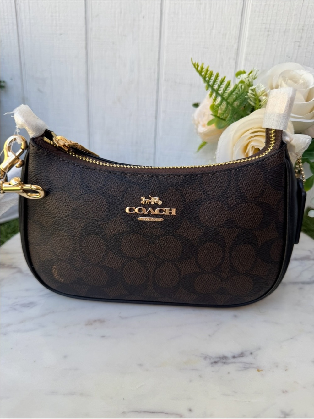 Coach Teri mini signature Canvas Shoulder Bag in Black and Dark Brown crossbody - Picture 5 of 16